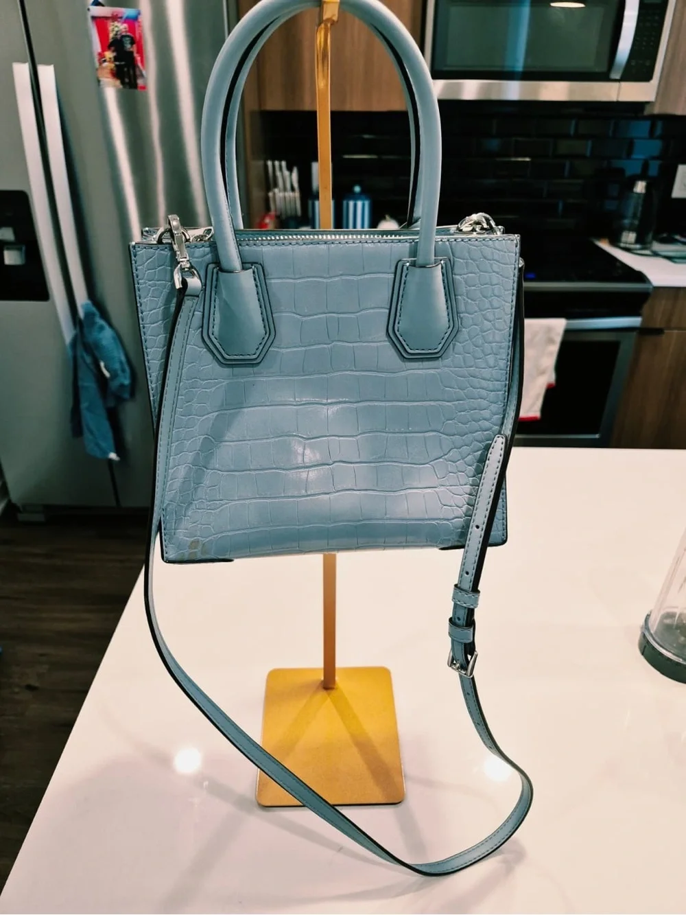 Michael Kors Light Blue Croc-Embossed Leather small Satchel